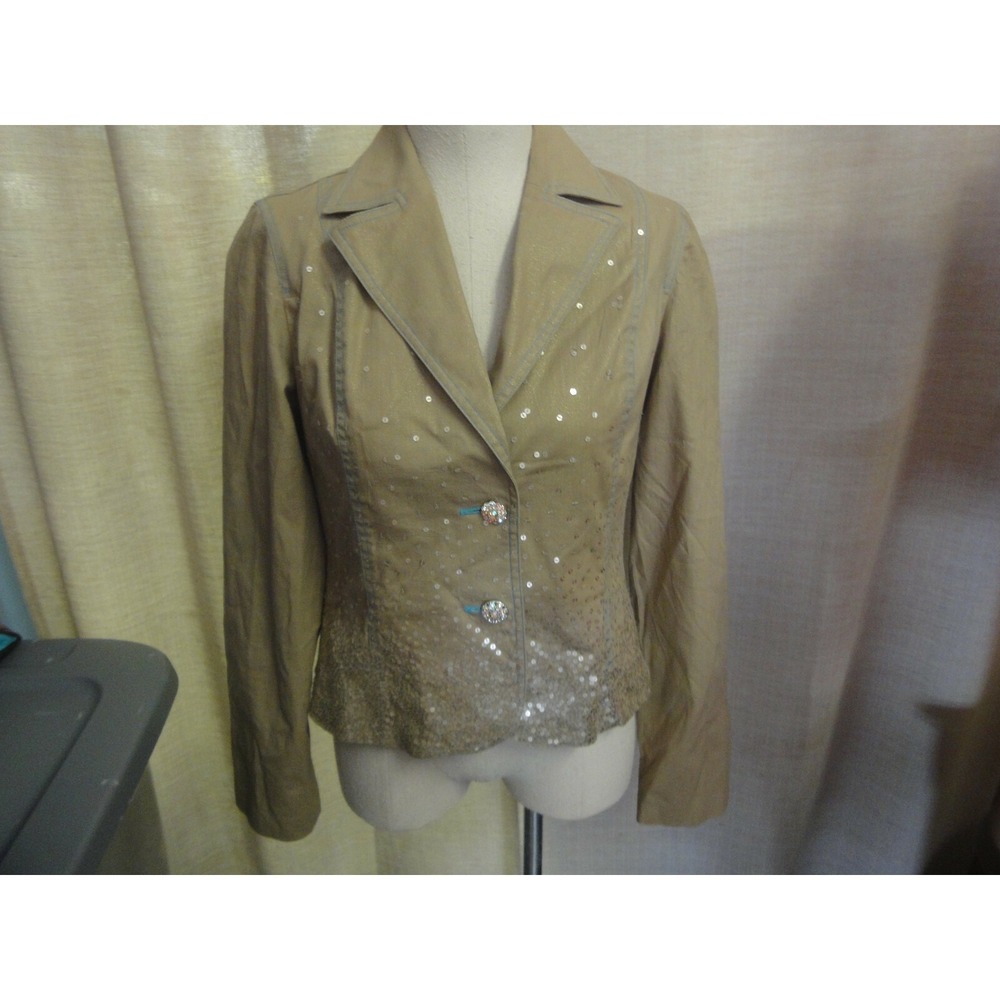 True Meaning womens suit jacket blazer size 10 rhinestone buttons sequin accent